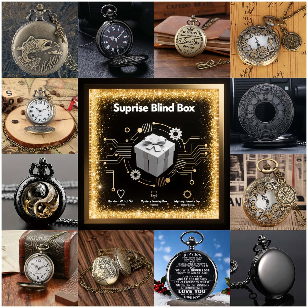 Vintage Fashion Mens - Caja ciega de reloj misterioso sorpresa,