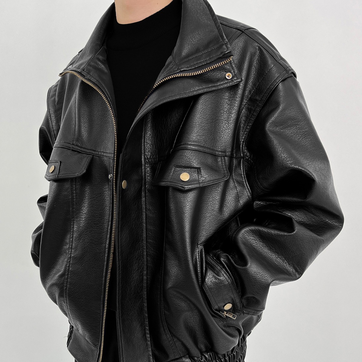 Vintage Windbreaker Nylon - Chaqueta de motociclista gruesa de cuero