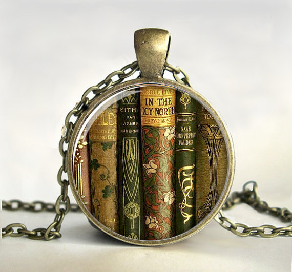 Vintage Fashion Library - Collar de libros de biblioteca Vintage,
