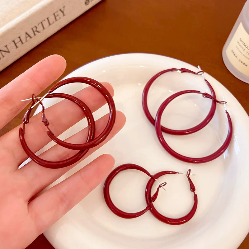 Vintage Fashion Korea - Pendientes de aro circulares geométricos de