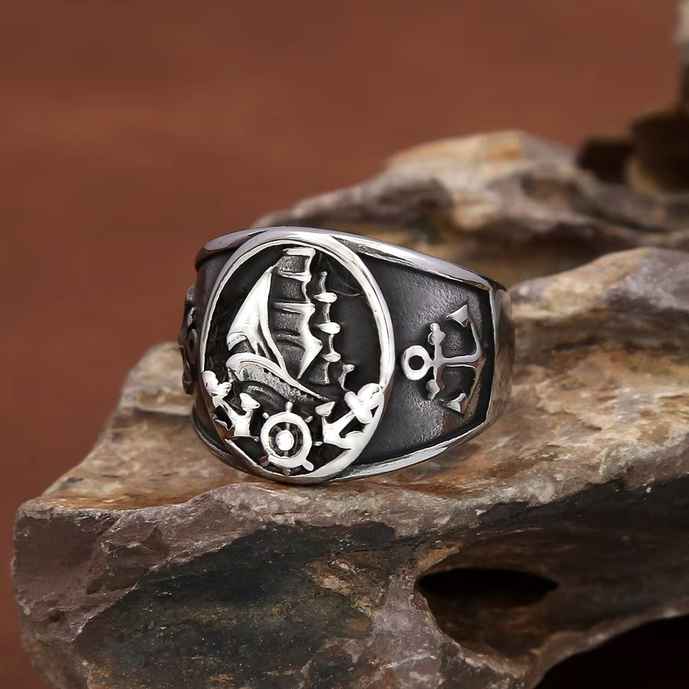 Vintage Fashion Wheel - Anillo de sello vintage náutico nórdico