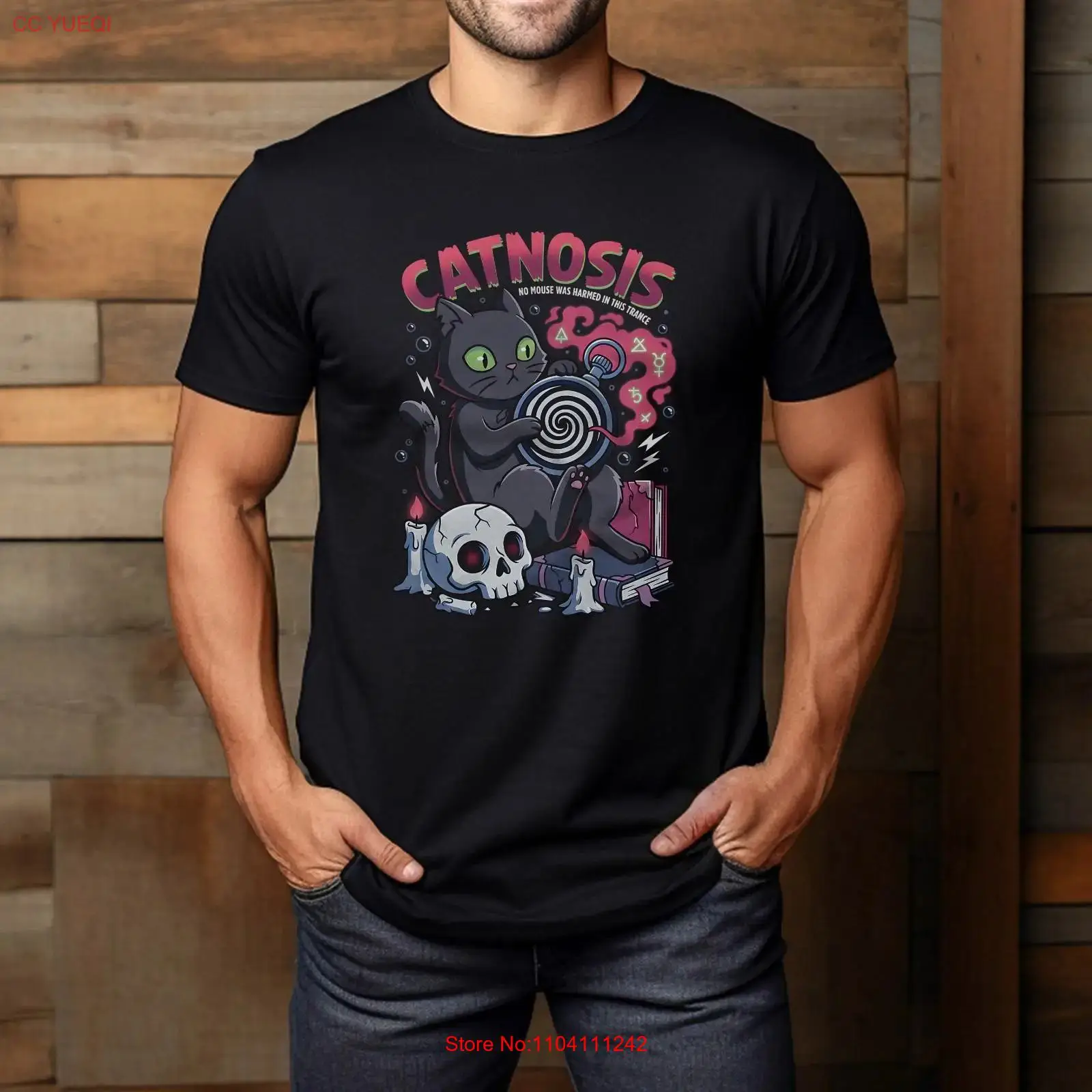 Vintage Fashion Knitwear - Camiseta Catnosis Black Cat Hypnosis Magic
