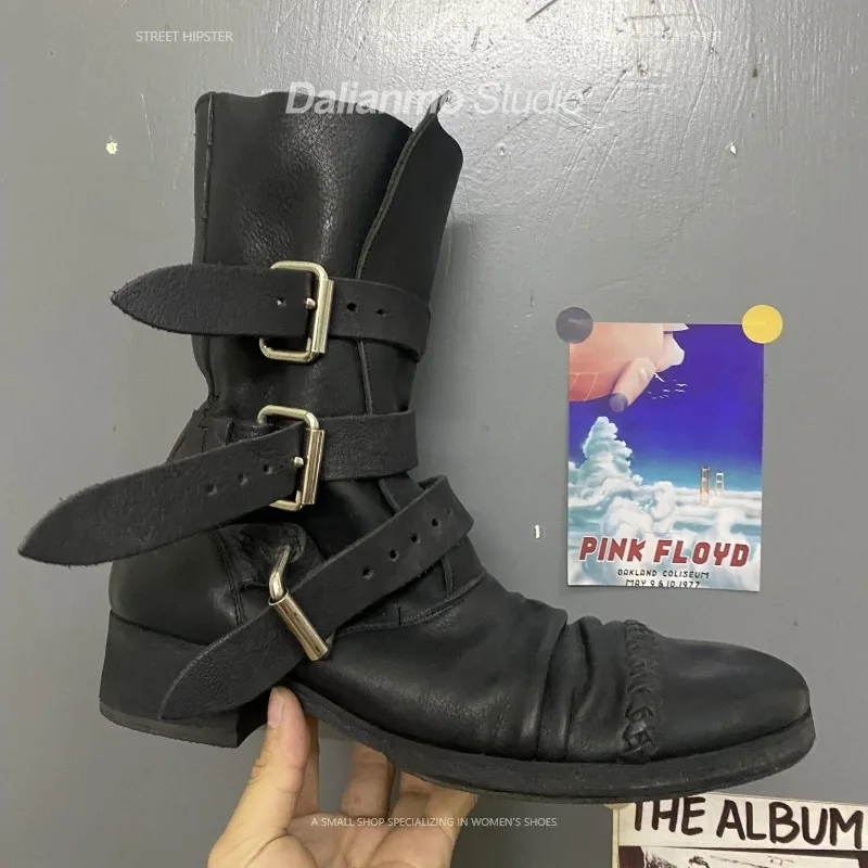 Botas de moto de cuero genuino - Vintage Fashion Mens reseña y precio
