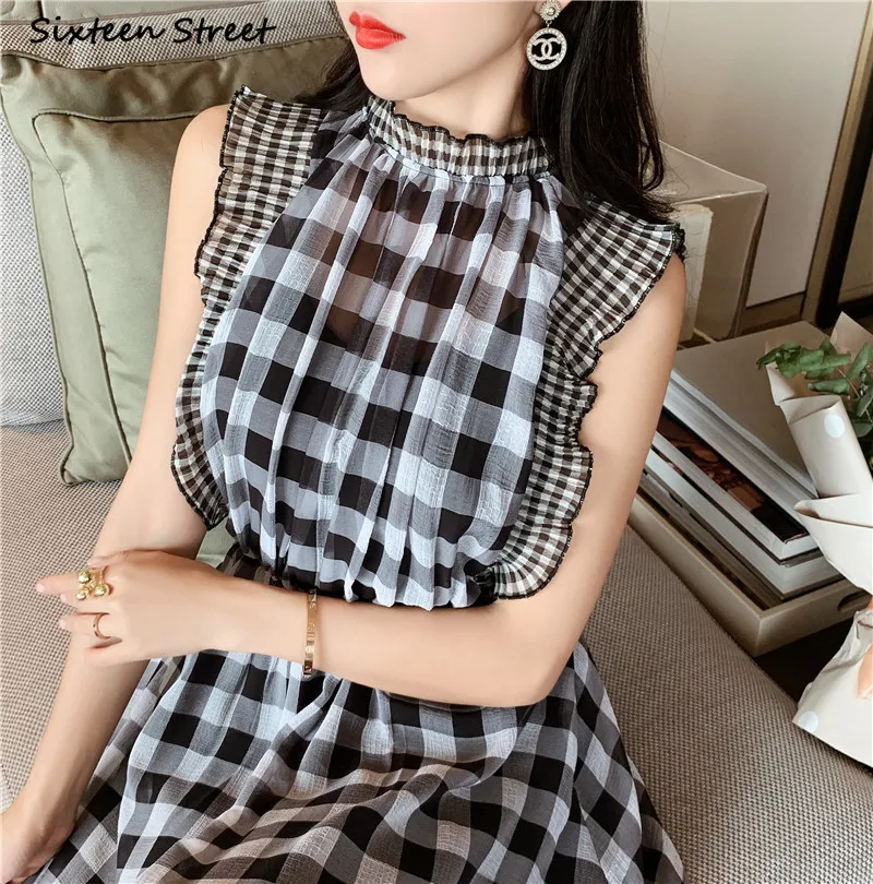Vestido a cuadros sin mangas p - Vintage Fashion Runway reseña y precio
