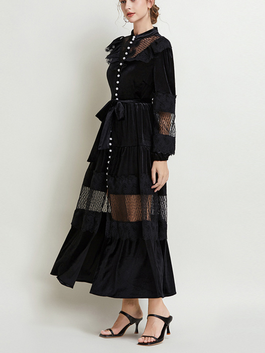 Vestido largo de terciopelo co - Vintage Fashion Runway reseña y precio