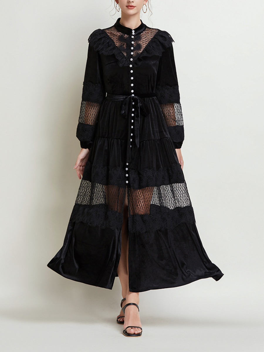 Vestido largo de terciopelo co - Vintage Fashion Runway reseña y precio